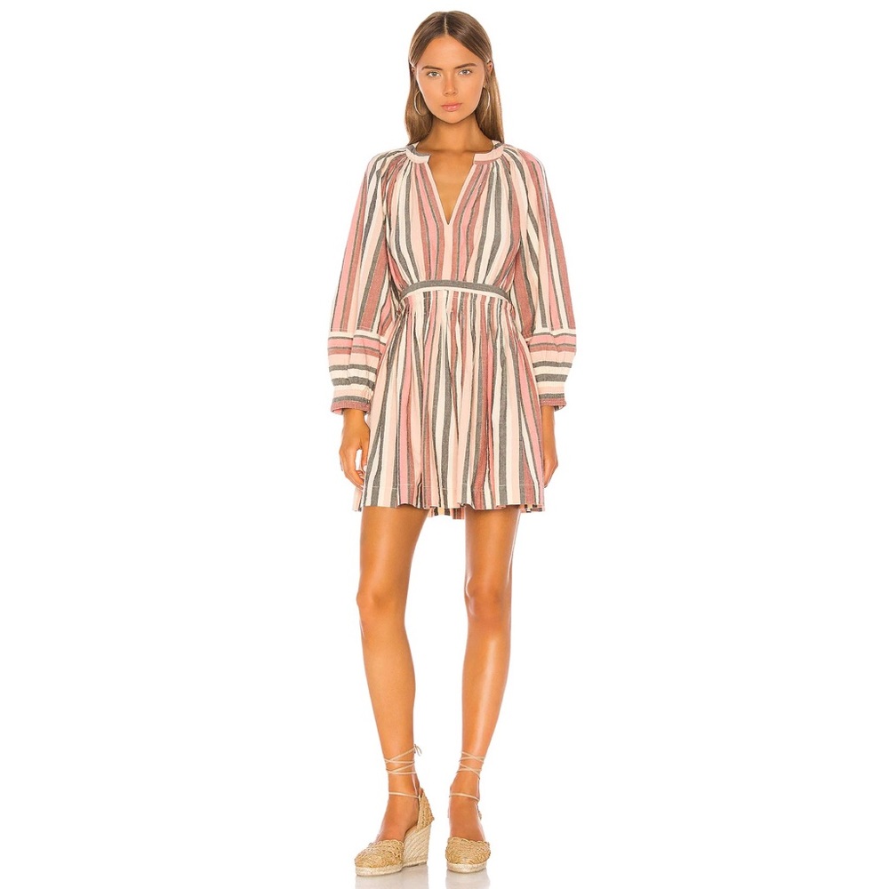 Ulla Johnson Striped Long Sleeve Dress - Pink, White, Black